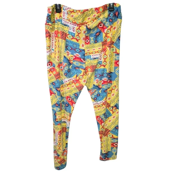 LuLaRoe Tall & Curvy 2 TC2 Blue Yellow Geometric Leggings (18–26) Butter Soft - Picture 8 of 9